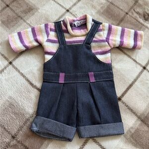 Striped Knit Top and Denim Overall One Piece Set for 12” dolls